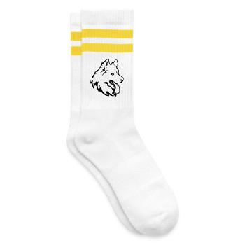 Samojede Kopf - Gestreifte Tennissocken - Weiß/Gelb - Rechts