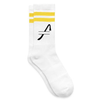 Einbruchslogo Brechstange oder Brechstange - Gestreifte Tennissocken - Weiß/Gelb - Rechts