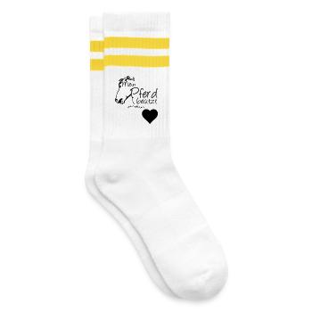 Mein Pferd - Mein Herz Geschenk - Gestreifte Tennissocken - Weiß/Gelb - Rechts