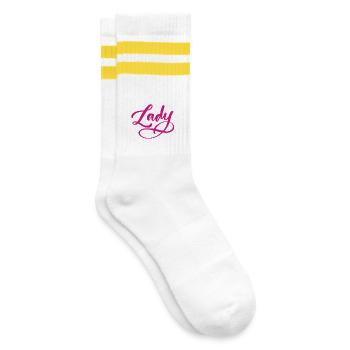 Lady Bos-s - Gestreifte Tennissocken - Weiß/Gelb - Rechts