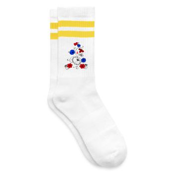 Blumenranke mit Schmetterling - Gestreifte Tennissocken - Weiß/Gelb - Rechts