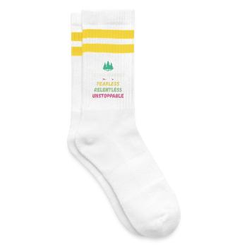 Ultra Runner - Furchtlos. Unerbittlich. Unaufhaltsam. - Gestreifte Tennissocken - Weiß/Gelb - Rechts