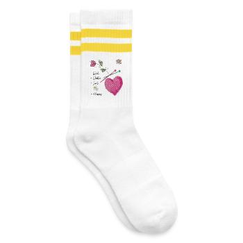Coeur tricoté avec des fleurs et des aiguilles à tricoter - Chaussettes de tennis - blanc/jaune - Droite