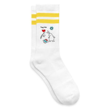 Happy Easter - Gestreifte Tennissocken - Weiß/Gelb - Rechts