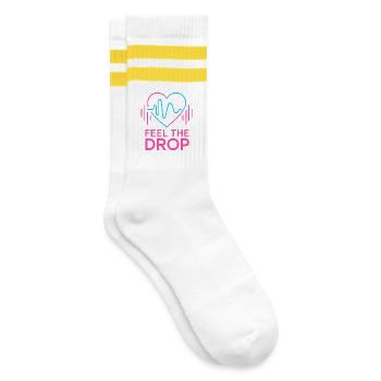 FEEL THE DROP Heart Neon EDM Party Electro - Striped tennis socks - white/yellow - Right