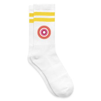 Konzentrische Ringpalette LGBTQ lesbisch - Gestreifte Tennissocken - Weiß/Gelb - Rechts