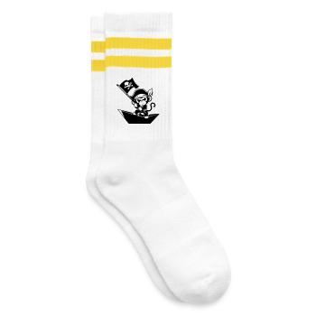 Pirate monkey in paper boat - Striped tennis socks - white/yellow - Right