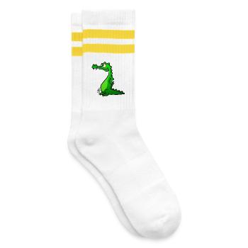 Krokodil in voller Farbe - Gestreifte Tennissocken - Weiß/Gelb - Rechts