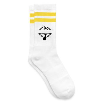 Sauberer Fensterwascher Logo Lorbeerkranz - Gestreifte Tennissocken - Weiß/Gelb - Rechts