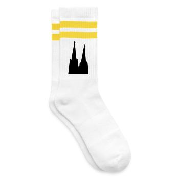Der Kölner Dom zu Köln - Gestreifte Tennissocken - Weiß/Gelb - Rechts