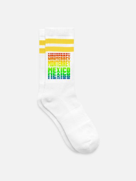 Monterrey Mexiko Regenbogen Design - Gestreifte Tennissocken - Weiß/Gelb