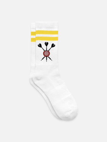 Dart Darts - Gestreifte Tennissocken - Weiß/Gelb