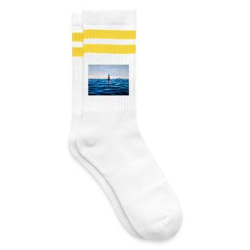 Lighthouse over Calm Blue Adriatic Sea Croatia - Striped tennis socks - white/yellow - Right
