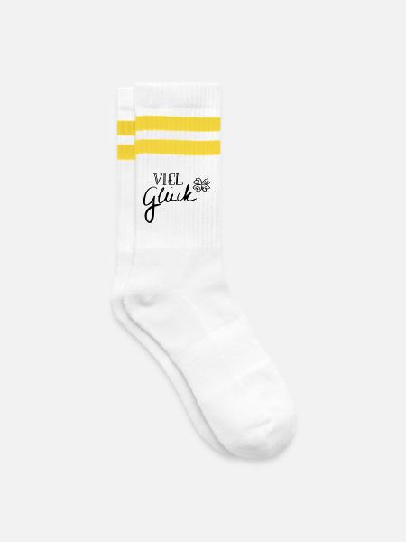 Viel Glück - Gestreifte Tennissocken - Weiß/Gelb