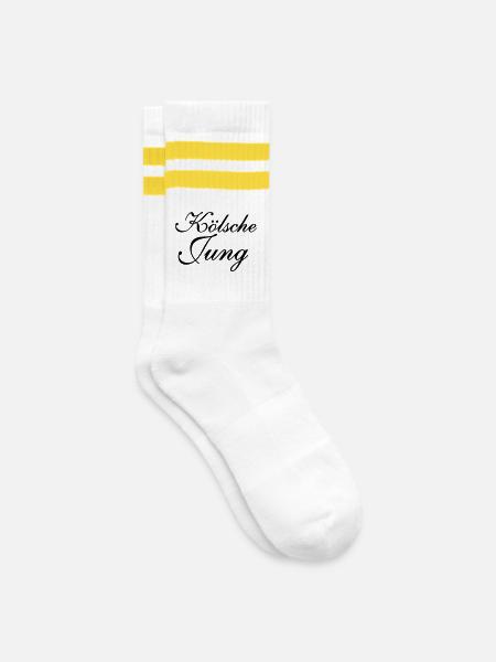 Kölsche Jung - Gestreifte Tennissocken - Weiß/Gelb
