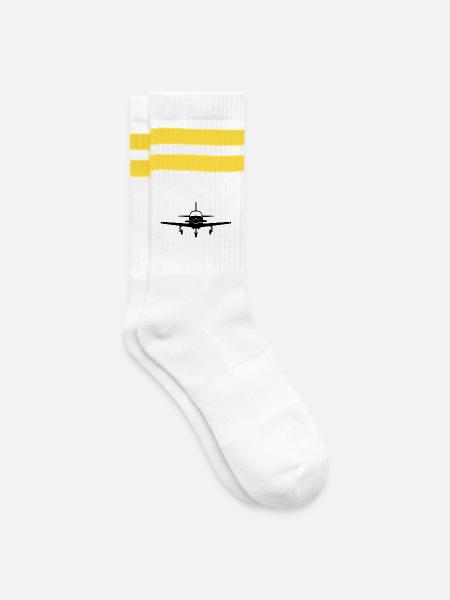 Frontale Flugzeug Silhouette - Gestreifte Tennissocken - Weiß/Gelb