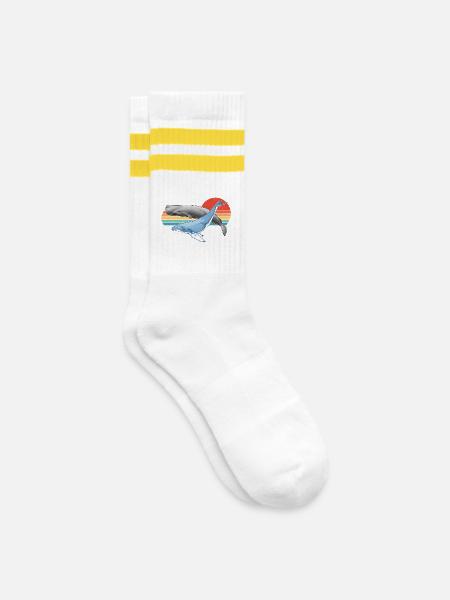 Pottwal und Buckelwal - Gestreifte Tennissocken - Weiß/Gelb
