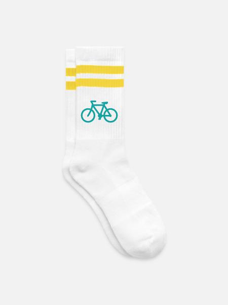 bike - Gestreifte Tennissocken - Weiß/Gelb