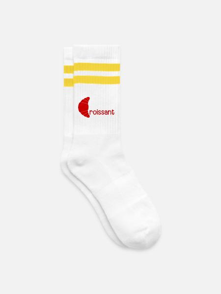 Croissant - Gestreifte Tennissocken - Weiß/Gelb