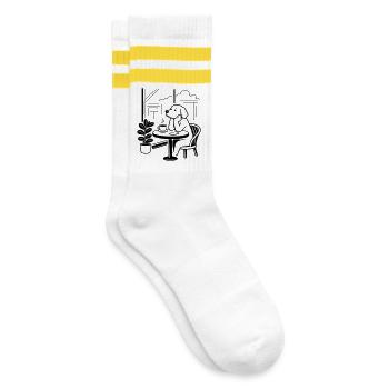 Dog in the café - Striped tennis socks - white/yellow - Right