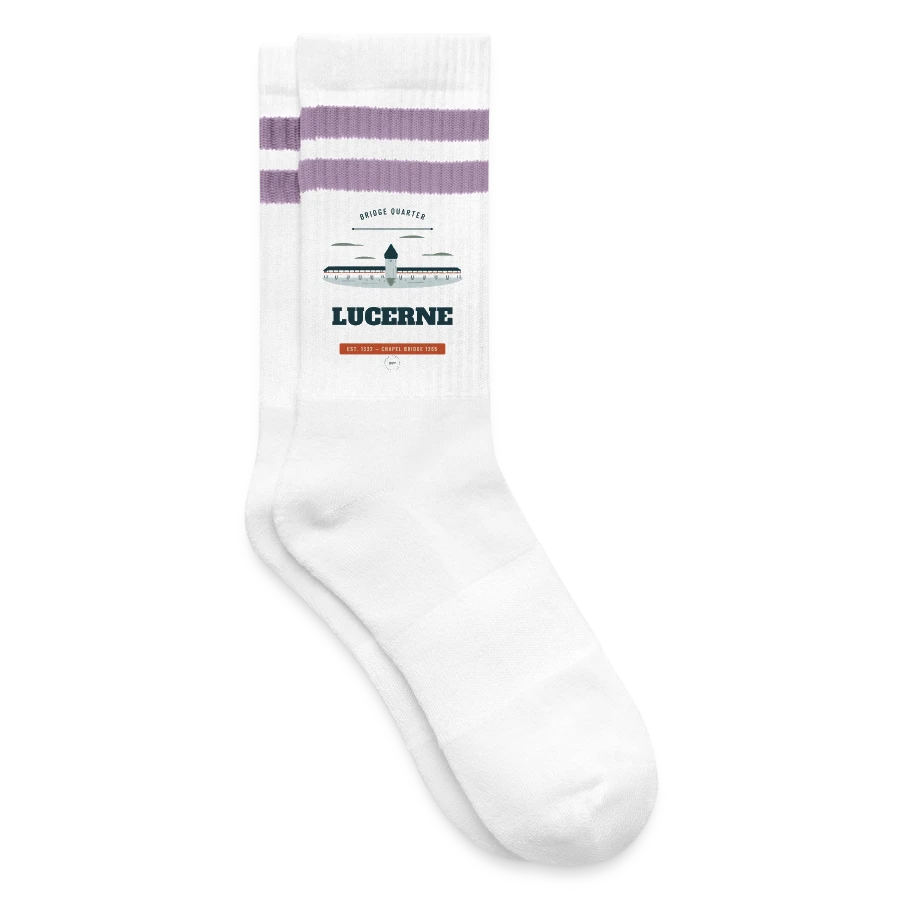 Lucerne badge on a striped tennis socks, white/lilac 