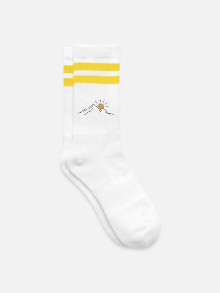 Berg Sonne - Gestreifte Tennissocken - Weiß/Gelb