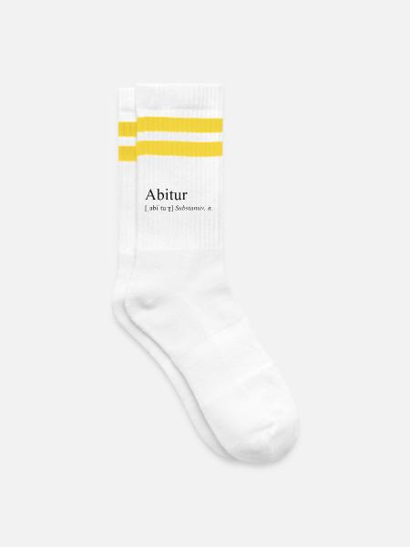 Lexikon Abitur - Gestreifte Tennissocken - Weiß/Gelb