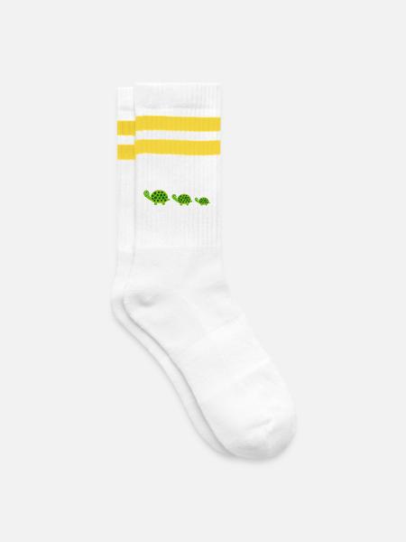 Schildkröten Schildkröten - Gestreifte Tennissocken - Weiß/Gelb