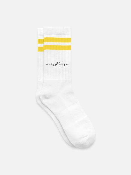 Herzschlag Ski - Gestreifte Tennissocken - Weiß/Gelb