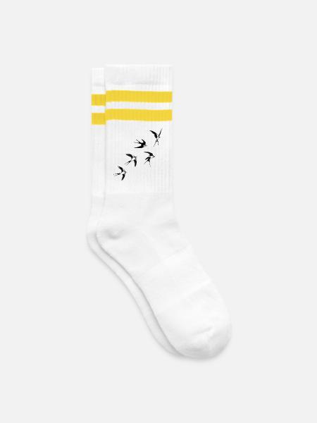 Vögel schwalben - Gestreifte Tennissocken - Weiß/Gelb