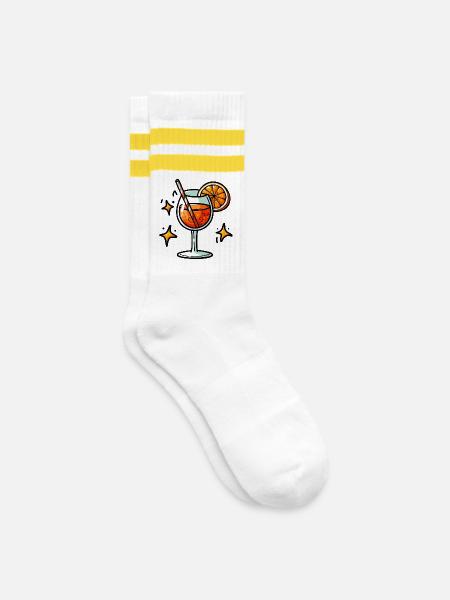 Orange Spritz - Gestreifte Tennissocken - Weiß/Gelb