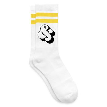 Dampersand & – Funky Swag Symbol Design - Striped tennis socks - white/yellow - Right