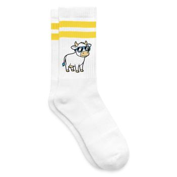 Coole Kuh Sonnenbrille Lässig Vektor - Gestreifte Tennissocken - Weiß/Gelb - Rechts
