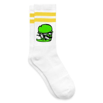 Wurm Soldat Verrückt Helm Waffe Aggressiv Wild Fun - Gestreifte Tennissocken - Weiß/Gelb - Rechts