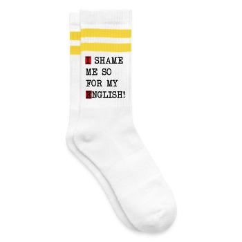English Shame – Denglish saying with self-irony - Striped tennis socks - white/yellow - Right