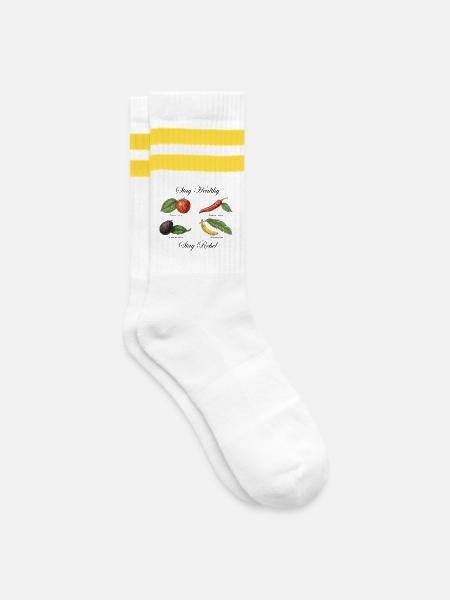Stay Healthy, Stay Rebel! - Gestreifte Tennissocken - Weiß/Gelb