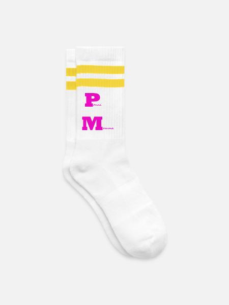 PonyMom pink - Gestreifte Tennissocken - Weiß/Gelb