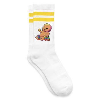 Colorful Baby with Cups - Striped tennis socks - white/yellow - Right