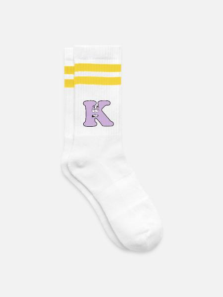 K - Gestreifte Tennissocken - Weiß/Gelb