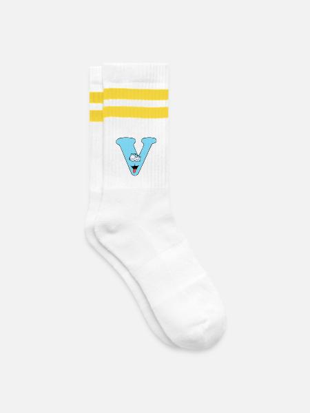 V - Gestreifte Tennissocken - Weiß/Gelb