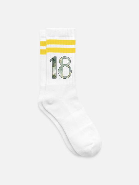 18th birthday Eighteen - Gestreifte Tennissocken - Weiß/Gelb