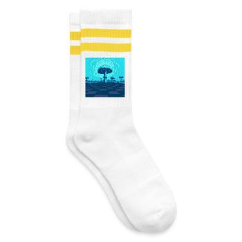 Futuristic Blue Psychedelic Mushroom Scene - Striped tennis socks - white/yellow - Right