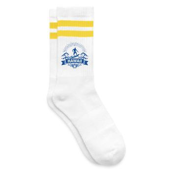 Hawaii Surfer Wellenreiter auf Pazifikwelle - Gestreifte Tennissocken - Weiß/Gelb - Rechts