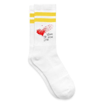 Danke Herz - Gestreifte Tennissocken - Weiß/Gelb - Rechts