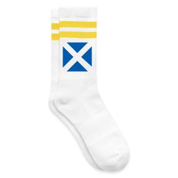 Zeig deine Farben – Schottland - Gestreifte Tennissocken - Weiß/Gelb - Rechts