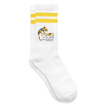 einzigartiges Chamäleon  - Gestreifte Tennissocken - Weiß/Gelb - Rechts