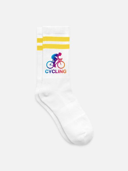 Rainbow Cyclist Silhouette - Gestreifte Tennissocken - Weiß/Gelb