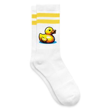 Ente Ente Ente Ente Ente - Gestreifte Tennissocken - Weiß/Gelb - Rechts