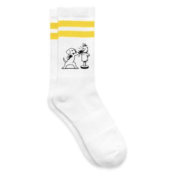 sparring dackel boxen line art  - Gestreifte Tennissocken - Weiß/Gelb - Rechts