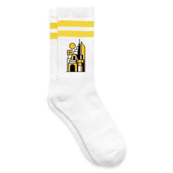 Abstract Cityscape in Yellow Black - Striped tennis socks - white/yellow - Right